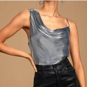 Free People Shimmy Shimmy One Strap Tank Silver